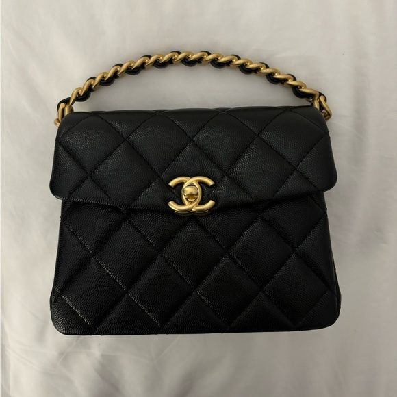 CHANEL 🖤 24S Black Caviar Leather Rue Cambon Mini Top Handle Bag - Picture 7 of 16